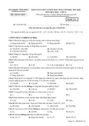 Đề khảo sát chất lượng học kỳ II môn Hóa học Lớp 11 - Mã đề 132 - Năm học 2019-2020 - Sở giáo dục và đào tạo Vĩnh Phúc